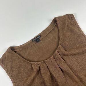 Lafayette 148 WMNS SZ L New York Linen Pleated Sleeveless Blouse Brown Boho